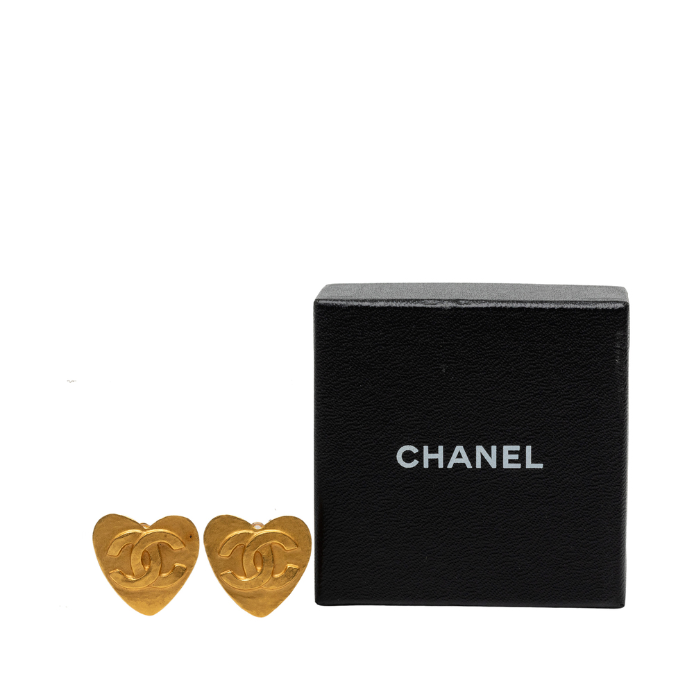 Pre-Loved Chanel CC Gold Plated Heart Clip On Earrings - Picture 4 of 4